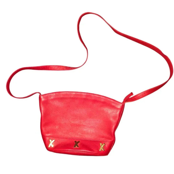 Vintage Paloma Picasso RED Leather X Gold Logo Shoulder Bag - Picture 1 of 9